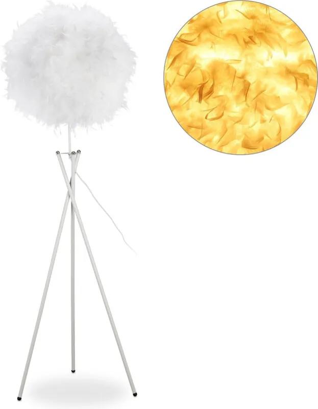 Vloerlamp veren - staande lamp woonkamer - veerlamp - driepoot - stalamp wit