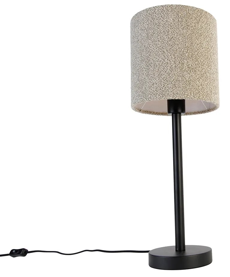 Moderne tafellamp zwart met boucle kap taupe 20 cm - Simplo Design E27 rond Binnenverlichting Lamp