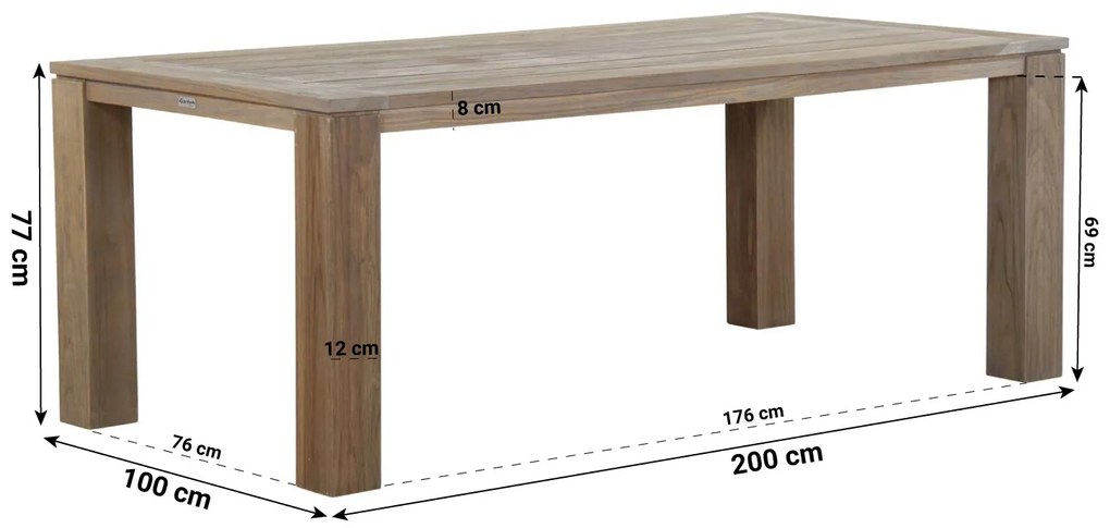 Dining Tuintafel rechthoekig 200 x 100 cm Teak Old teak greywash Brighton