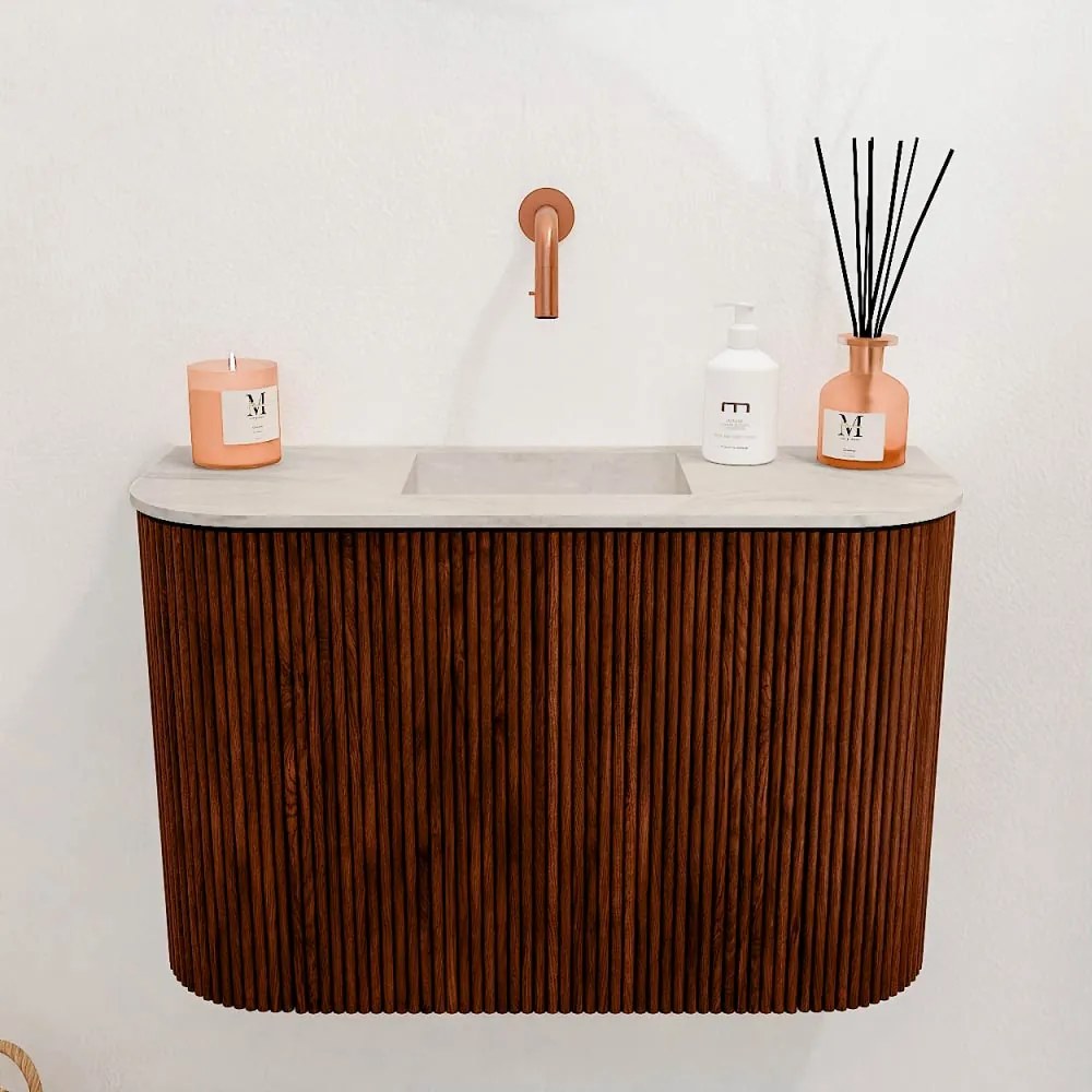 Mondiaz Joya DLux 65cm toiletmeubel ronding links/rechts ruby met wastafel faye midden zonder kraangat ostra
