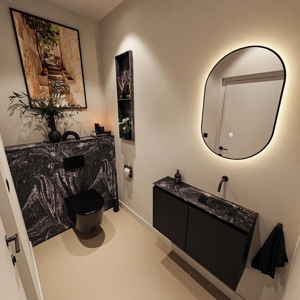 Mondiaz Ture DLux toiletmeubel 80cm urban met wastafel lava rechts zonder kraangat