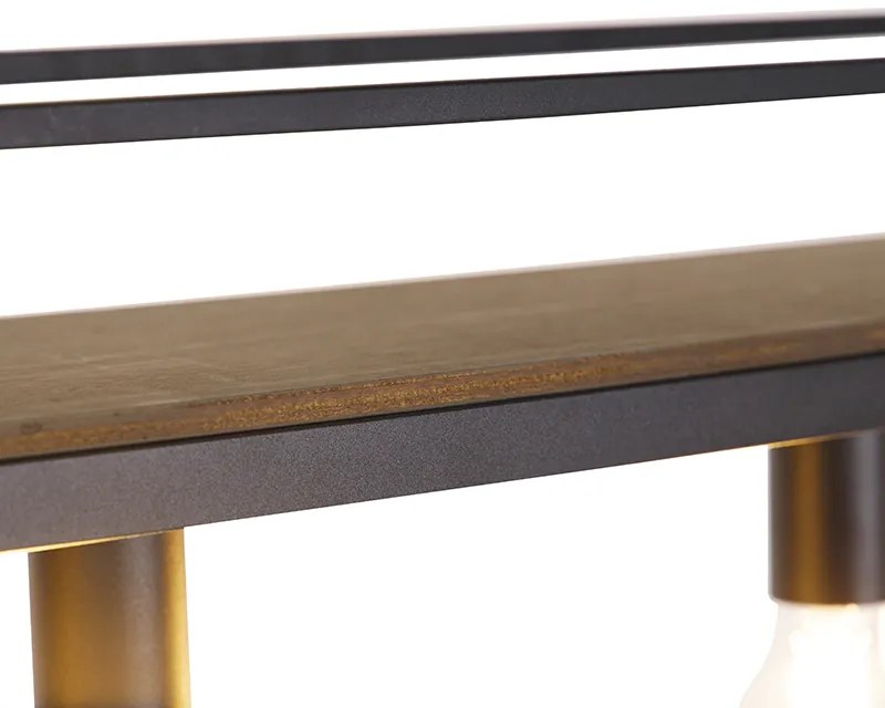 Eettafel / Eetkamer Smart hanglamp zwart met hout en rek 4-lichts incl. Wifi A60 - Cage Rack Industriele / Industrie / Industrial E27 Binnenverlichting Lamp