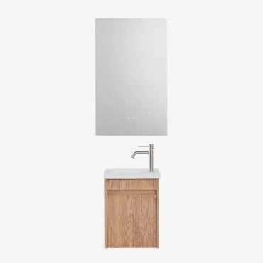 Narek Zwevend Houten Badkamermeubelset Met Geïntegreerde Wastafel Ash Brown & Rectangular Led And Antifog 55x90 Cm Riben & Geborsteld - Sklum