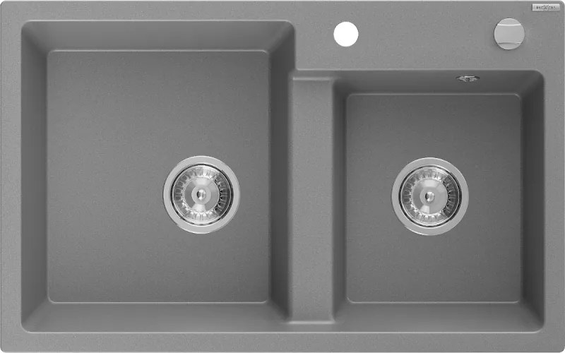 Mexen Tomas granitische spoelbak 2-komoren 800 x 500 mm, grijs, sifon chroom - 6516802000-71