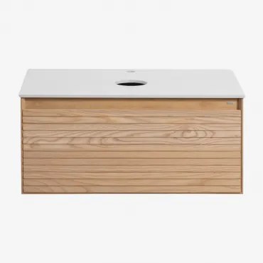 Tedrik Zwevend Badkamermeubelset Van Essenhout Ash Brown & Without Sink & Spiegelloze & Zonder Kraan - Sklum