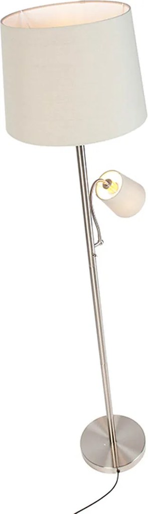 Smart vloerlamp staal met grijze kap incl. Wifi A60 en E14 - Retro