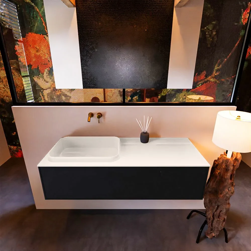 Mondiaz Erin 120cm badmeubel Urban met 1 lade en beige wastafel links zonder kraangaten