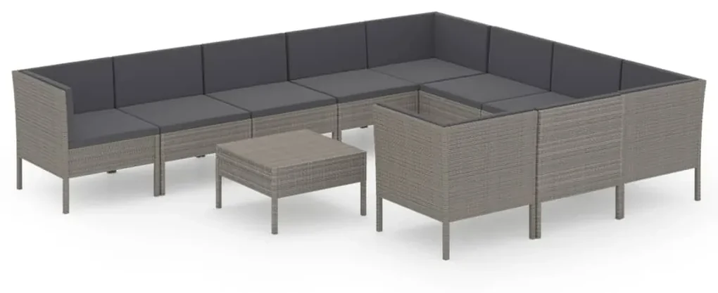 vidaXL 11-delige Loungeset met kussens poly rattan grijs