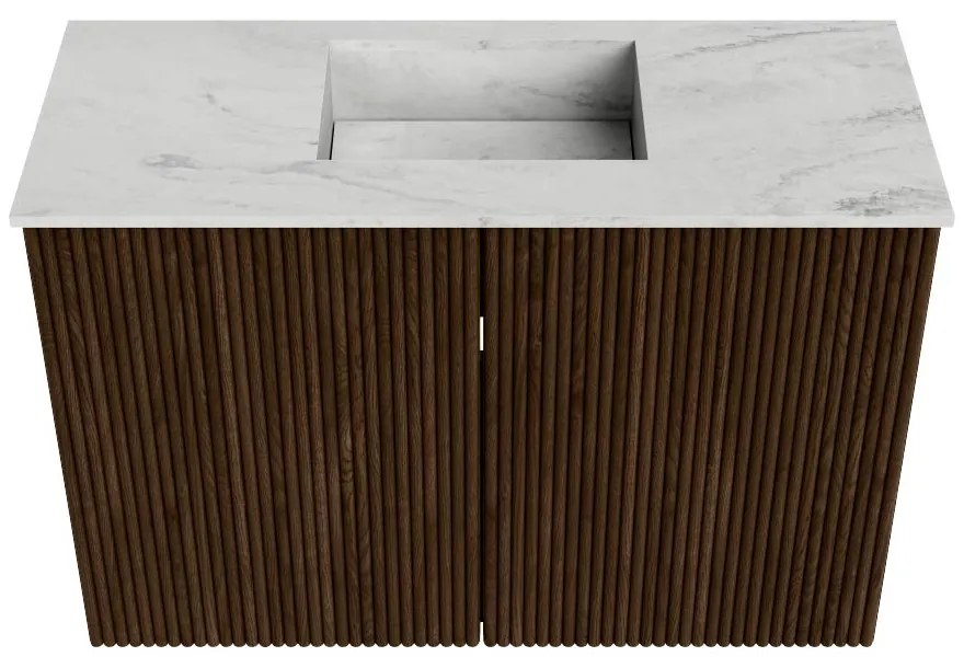 Mondiaz Joya DLux 60cm toiletmeubel walnut met wastafel faye midden zonder kraangat opalo