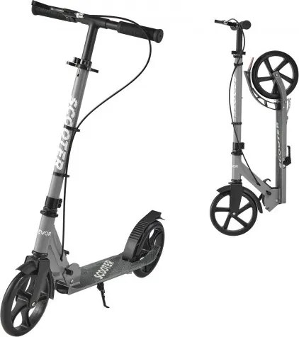 VEVOR Step (2 wielen) voor kinderen vanaf 8 jaar, stadsstep, kinderstep, straatstep met in hoogte verstelbaar stuur, antislip deck en handrem, opvouwbare step tot 100 kg, grijs