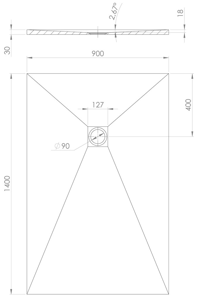 Polysan Treneca douchebak 140x90cm grijs mat