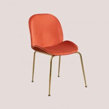 Set Van 4 Pary Fluwelen Eetkamerstoelen Rood – Baksteen & Goud - Sklum