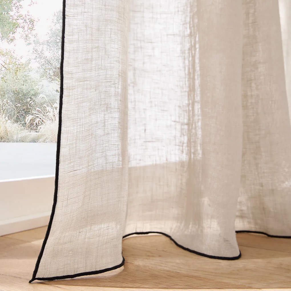 Linnen paneel afgezet met zwart biaisband, ONEGA