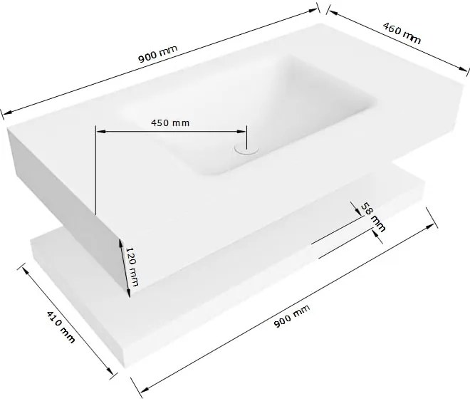 Zaro Alan badmeubel 90cm met planchet talc en vrijhangende wastafel cloud midden 1 kraangat talc