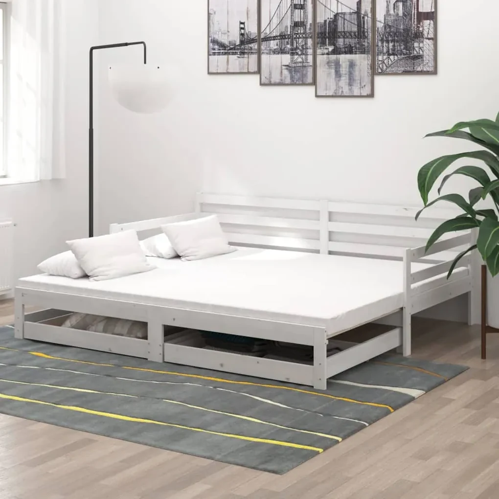 vidaXL Slaapbank uitschuifbaar massief grenenhout wit 2x(90x200) cm