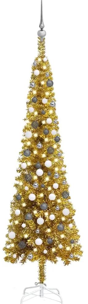 vidaXL Kerstboom met LED's en kerstballen smal 210 cm goudkleurig