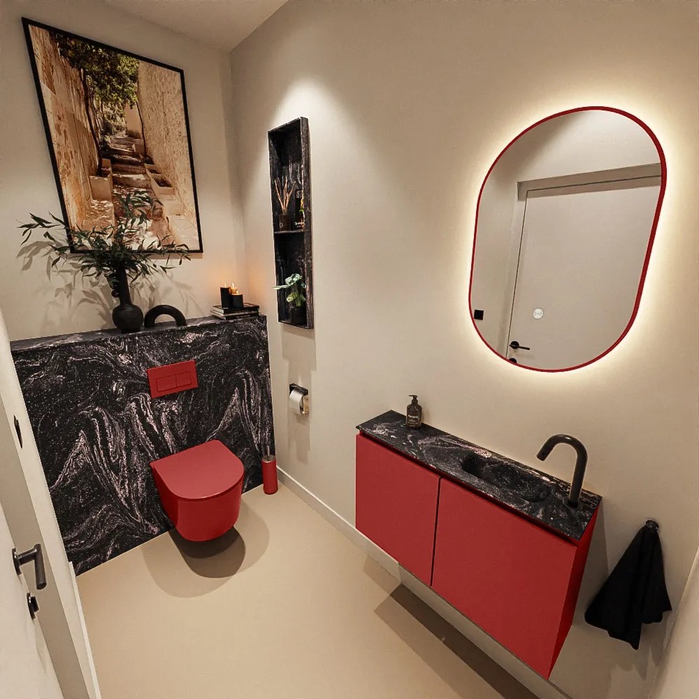 Mondiaz Ture DLux toiletmeubel 80cm fire met wastafel lava rechts met kraangat