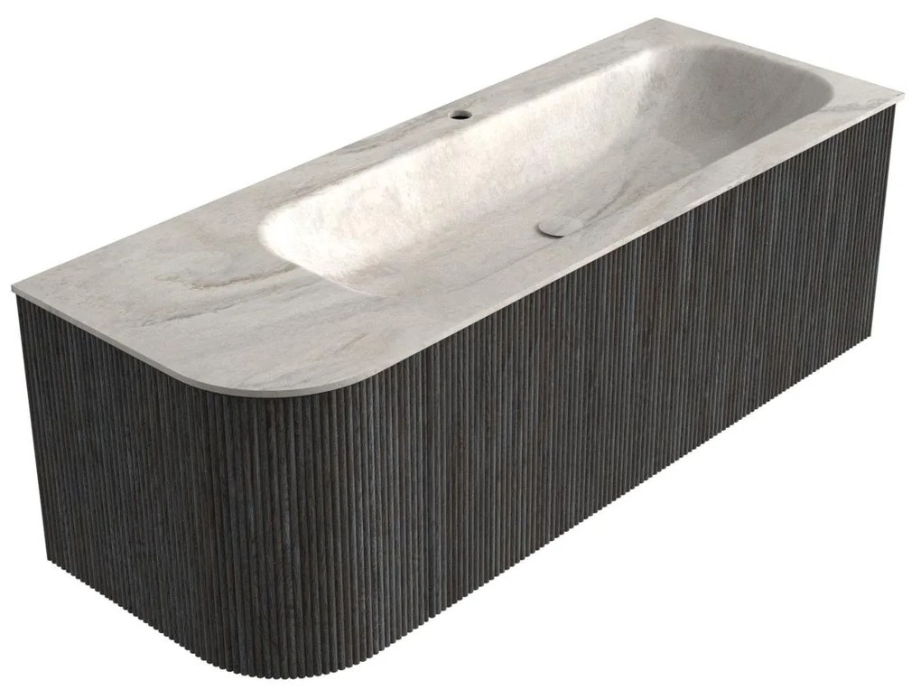 Mondiaz Kurve-dlux 125cm badmeubel ronding links shadow met 1 lade en deur en wastafel big medium kraangat rechts ostra