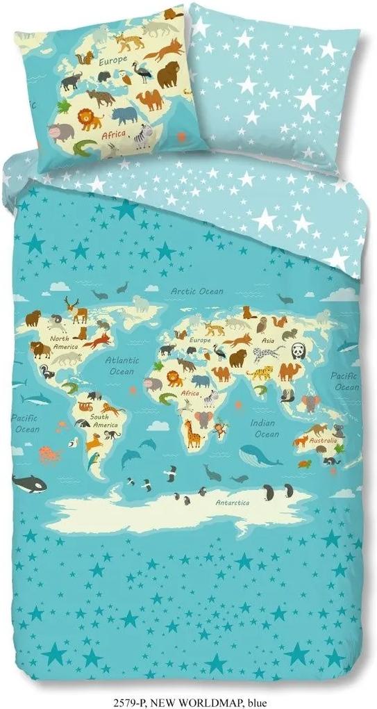 Kinder dekbedovertrek Worldmap star 140x220 cm Standaard