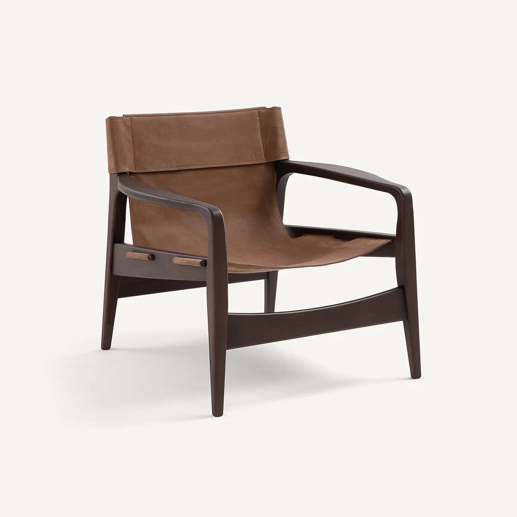 Fauteuil van massief gebeitst eiken en leer, Alberto