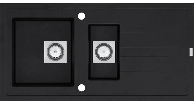 GO by Van Marcke Molto inbouwspoeltafel composiet met 1,5 bakken met afdruip 980 x 500 mm met vierkante manuele plug omkeerbaar zwart 3512343101261
