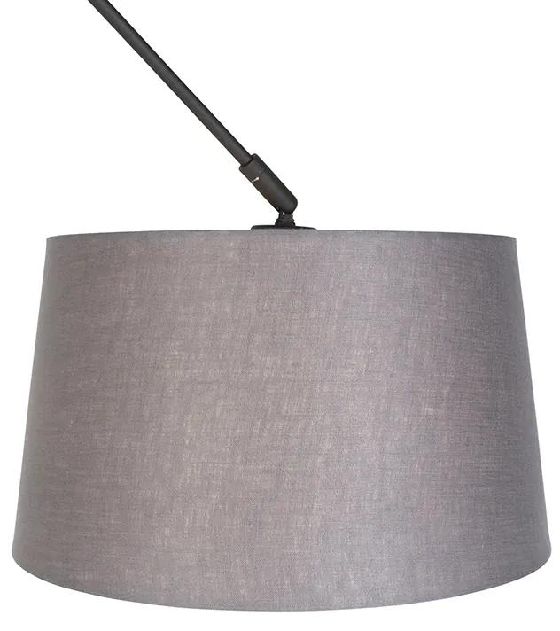 Hanglamp zwart met linnen kap antraciet 35 cm - Blitz Landelijk / Rustiek, Modern E27 cilinder / rond rond Binnenverlichting Lamp