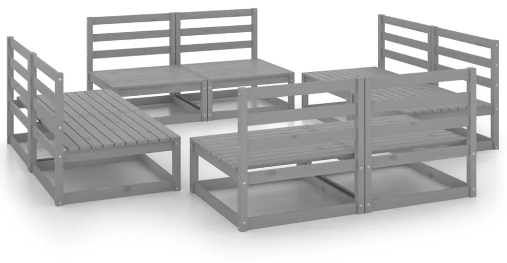 vidaXL 8-delige Loungeset massief grenenhout grijs