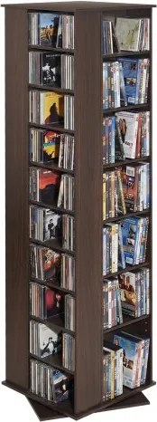 VEVOR Mediaplank 475x475x1636 mm, CD-toren, draaibare boekenplank met 34 vakken voor cd's, dvd's, boeken en game discs, dvd-standaard voor woonkamer, thuiskantoor en opnamestudio, bruin