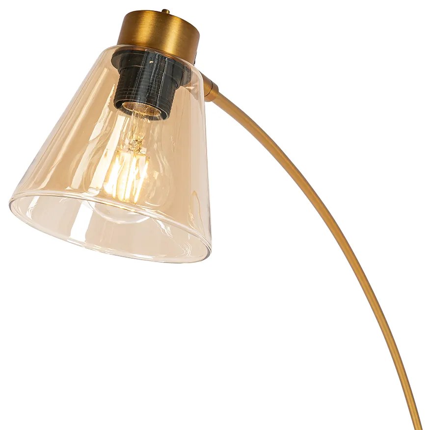 Booglamp brons met marmer en amber glas 3-lichts - Nina Art Deco E27 Binnenverlichting Lamp