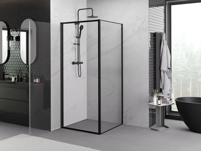 Mexen Exo-B schuifbare douchecabine 90 x 90 cm, transparant, zwart - 817-090-090-70-00
