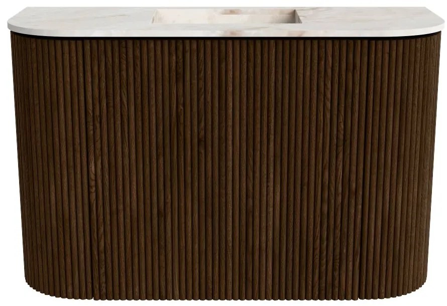 Mondiaz Joya DLux 65cm toiletmeubel ronding links/rechts walnut met wastafel faye midden zonder kraangat frappe