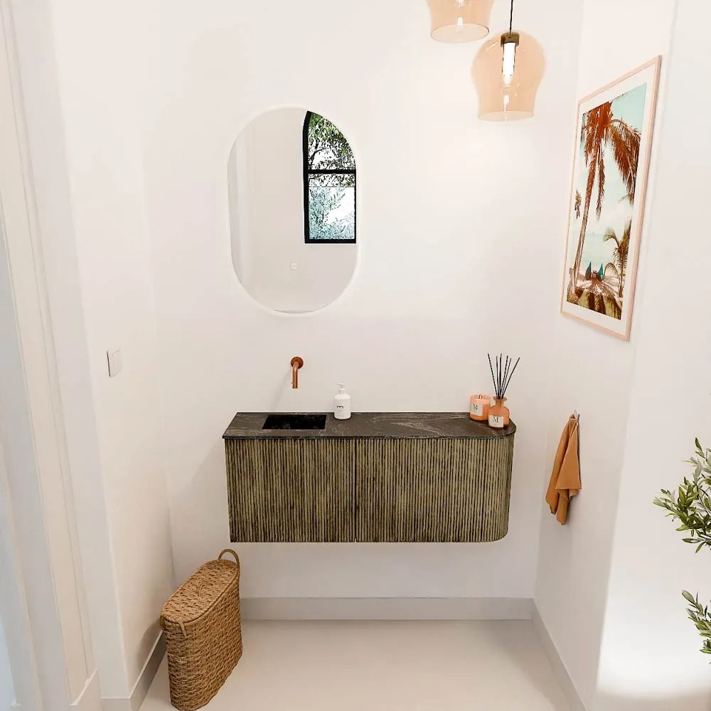 Mondiaz Joya DLux 100cm toiletmeubel ronding rechts dusk met wastafel faye links zonder kraangat lava