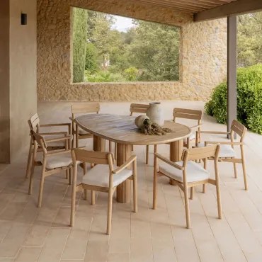 Set Van Ovale Tafel ↔︎ 190 Cm In Acaciahout Ginara En 8 Tuinstoelen In Acaciahout Saira Lichte Acaciekleur - Sklum