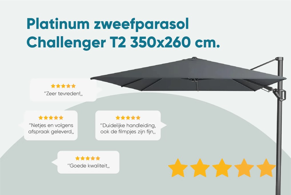 Platinum Challenger rechthoek zweefparasol T2 Premium - 3,5 x 2,6 m. - Jet Black