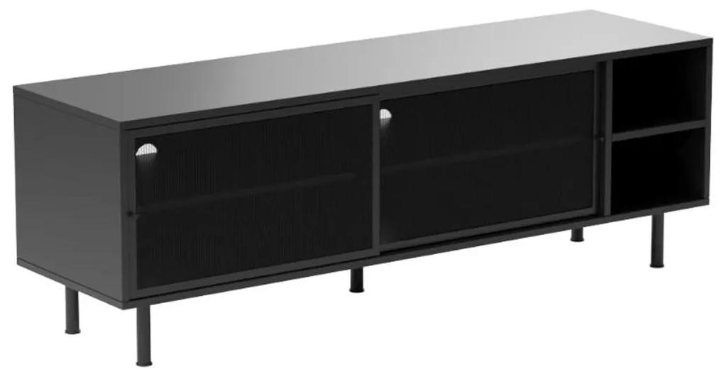 Tv-meubel Met Schuifdeuren Zwart Metaal - 160x45x55cm.