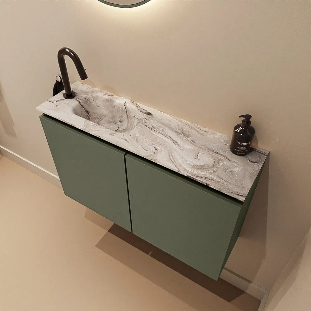 Mondiaz Ture DLux toiletmeubel 80cm army met wastafel glace links met kraangat