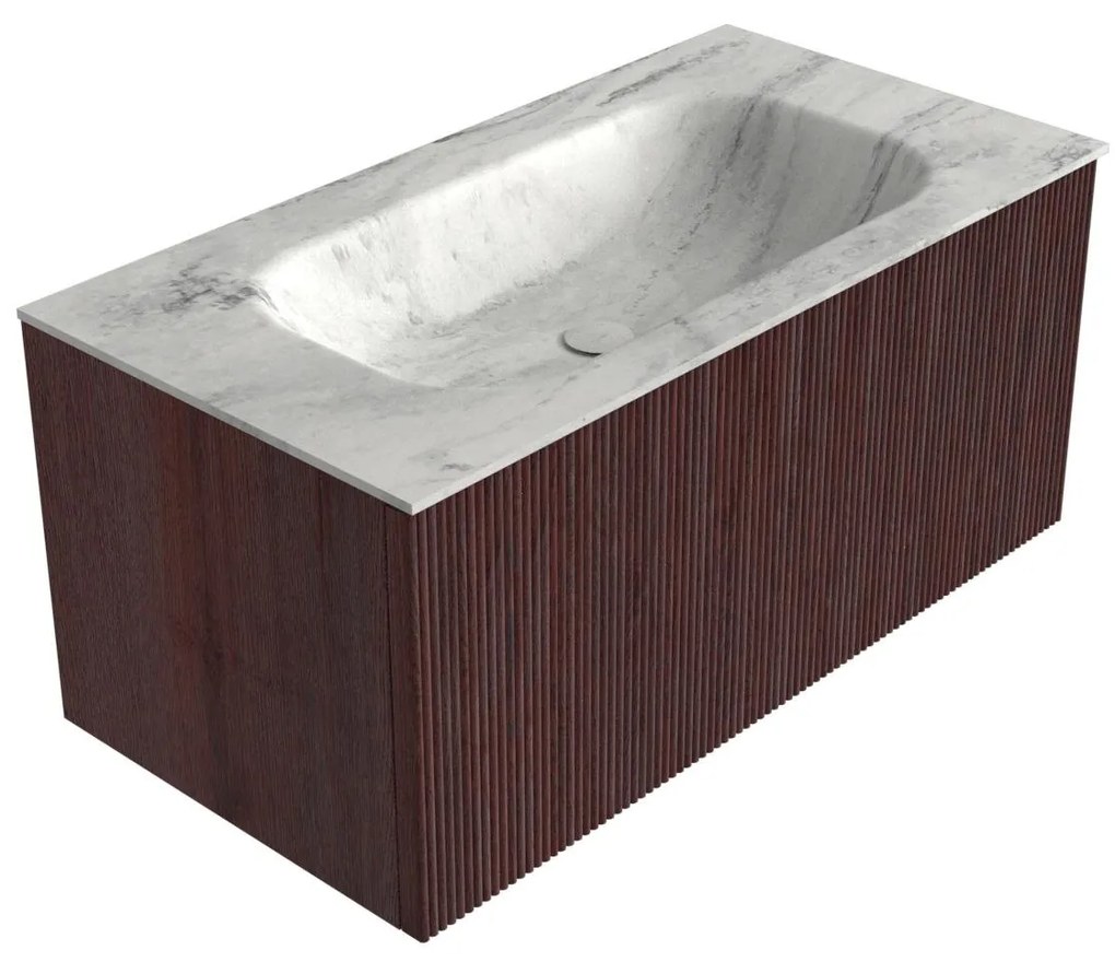 Mondiaz Kurve-dlux 90cm badmeubel ruby met 1 lade en wastafel big small midden zonder kraangat opalo