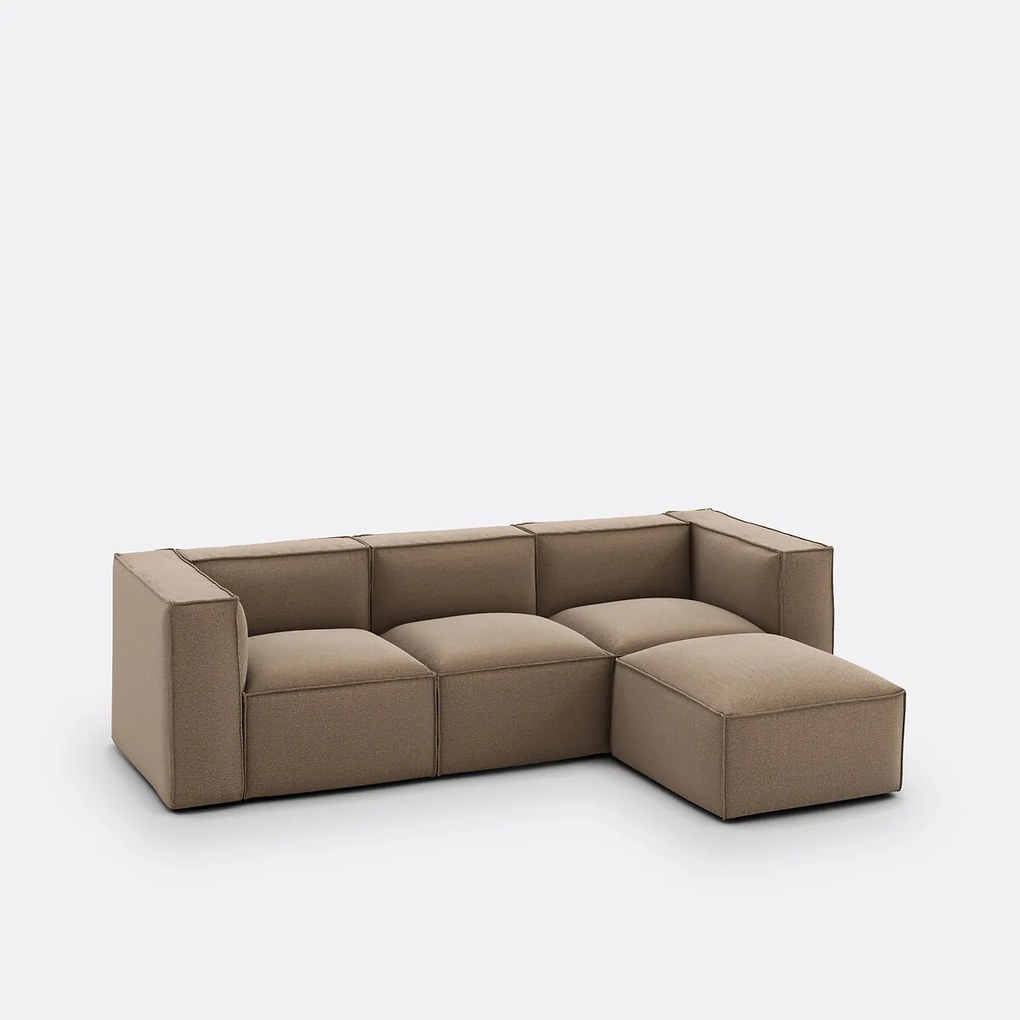 Modulaire bank, 3-zit en poef, in gestructureerde stof, Seven