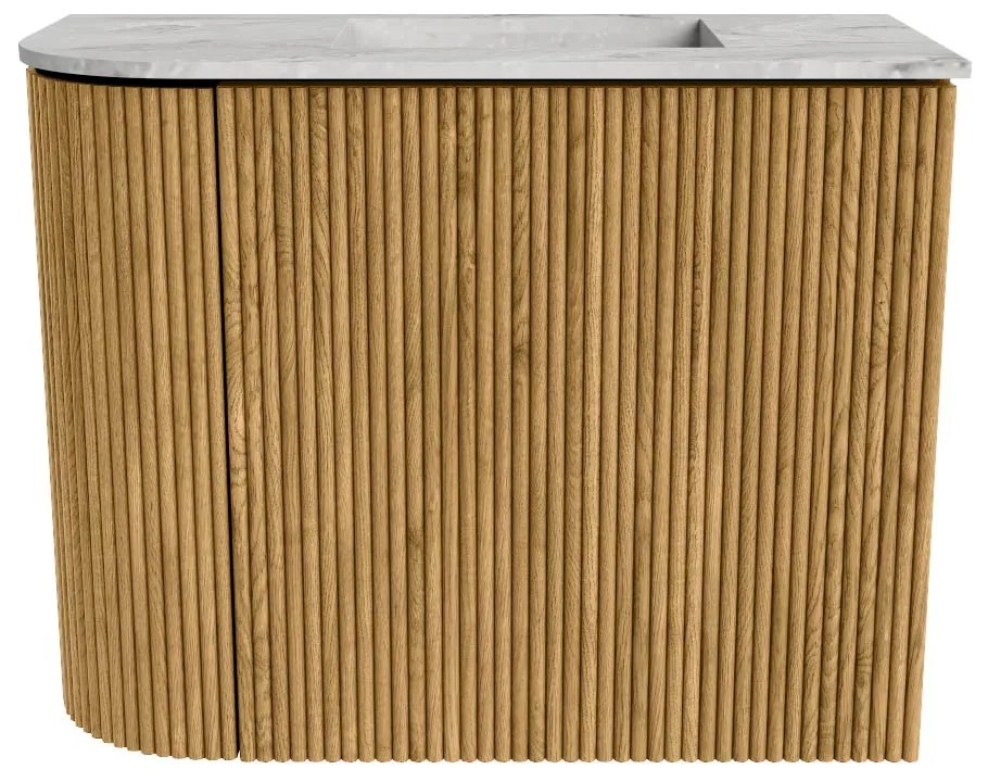 Mondiaz Joya DLux 50cm toiletmeubel ronding links oak met wastafel faye rechts 1 kraangat glace