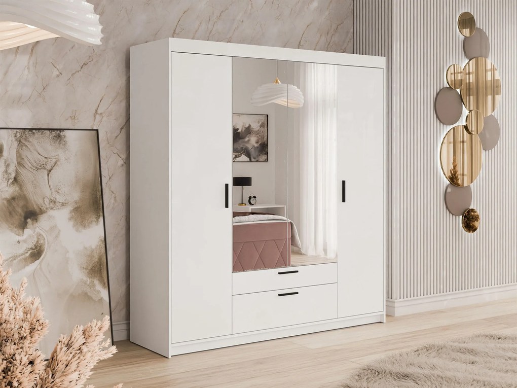 Kledingkast Novduni 108, Wit, 191x176x53cm, 136.5 kg, Kledingkast deuren: Met scharnieren, Aantal planken: 5, Aantal planken: 5