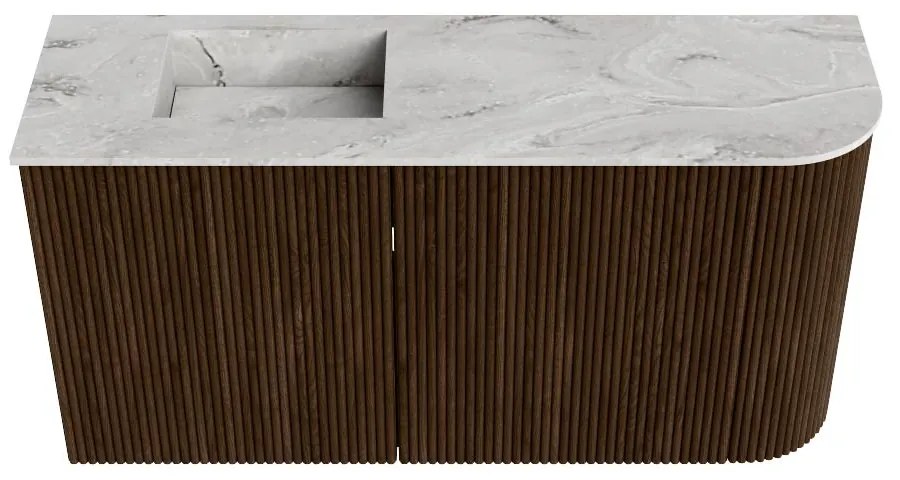 Mondiaz Joya DLux 80cm toiletmeubel ronding rechts walnut met wastafel faye links 1 kraangat glace