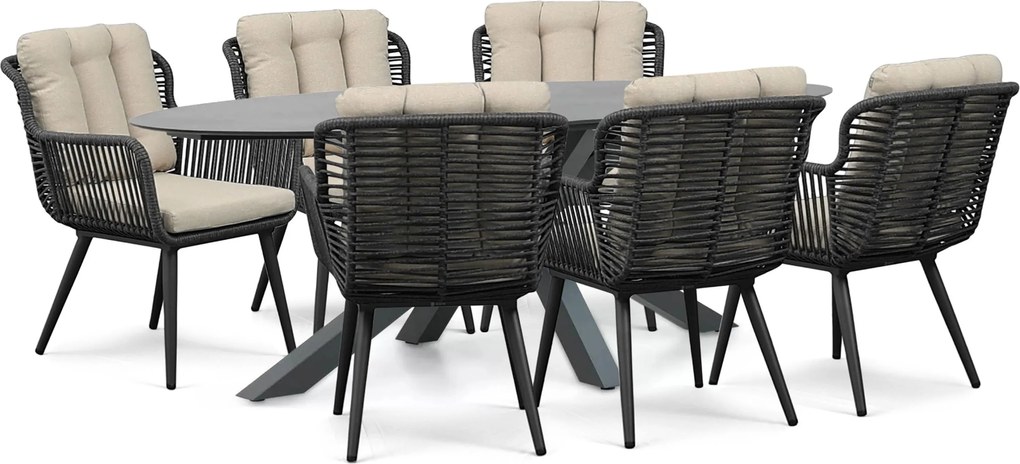Tuinset 6 personen 240 cm Rope Grijs Coco Custa/Ellisse