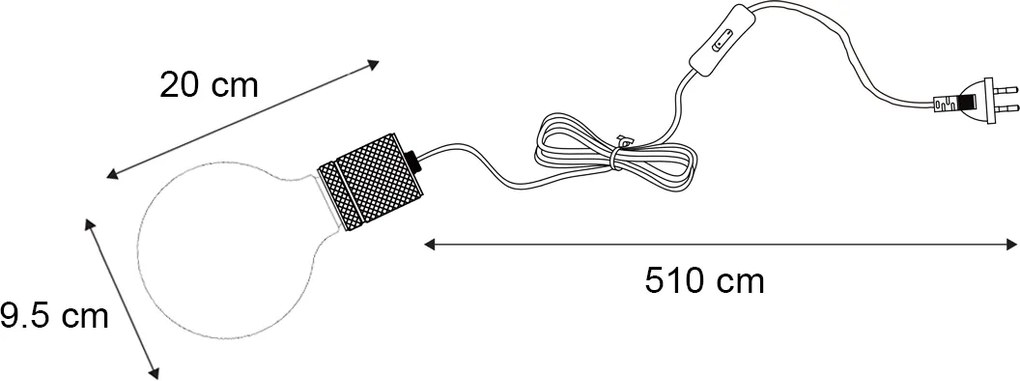Kerst hanglamp zwart met stekker incl. LED amber glas ster - Cavalux