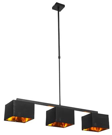 Stoffen Eettafel / Eetkamer Moderne hanglamp zwart met goud 88 cm 3-lichts - VT 3 Modern E27 vierkant Binnenverlichting Lamp