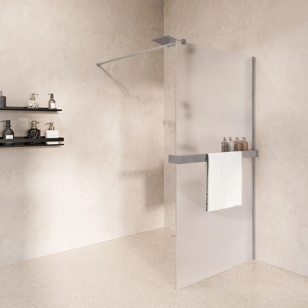 Saniclear Metric inloopdouche 80cm met handdoekhouder en ribbelglas chroom