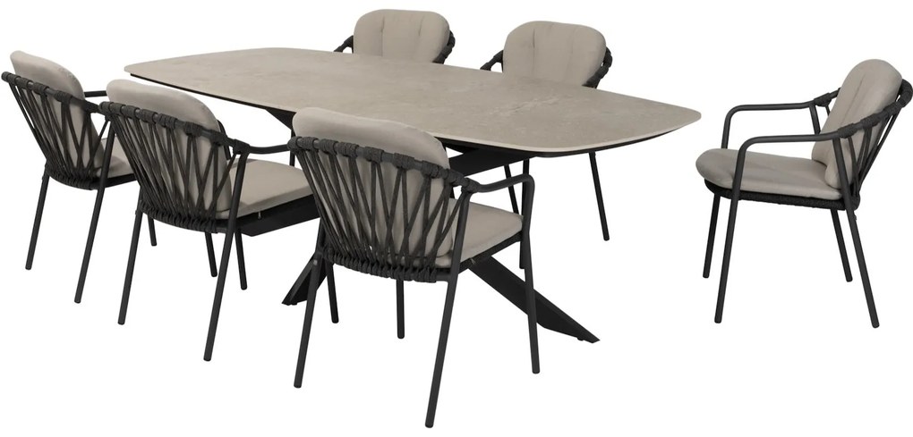 Manitoba Prado dining tuinset 240x105xH75 cm 7 delig antraciet met keramisch deens ovaal blad Taste 4SO