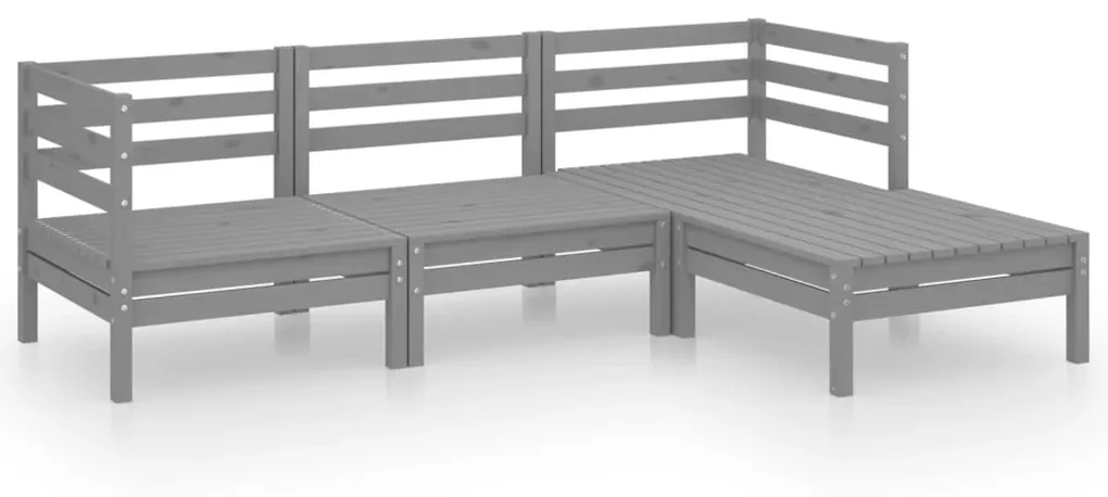 vidaXL 4-delige Loungeset massief grenenhout grijs