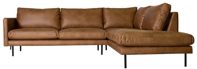 Loungebank Violet chaise longue rechts | leer Colorado cognac 03 | 2,62 x 2,26 mtr breed