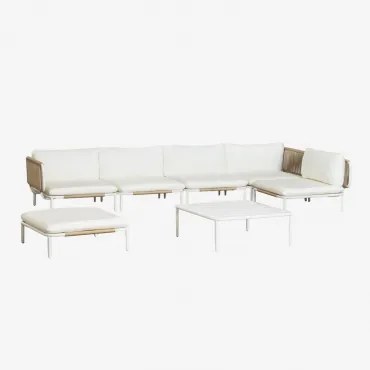 Tuinset Met 5-delige Modulaire Hoekbank, Salontafel En Poef Van Roubly-staal Beige Amandelroos - Sklum