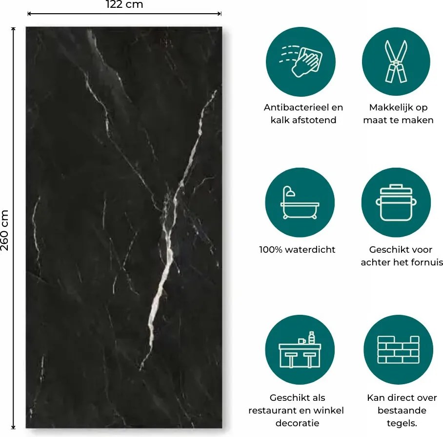 PVC Marmer Wandpaneel Nero Marquina Glans 260x122x0,3cm